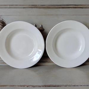 Pair of Vintage French White Shallow Bowls, Sarreguemines Digoin, Dinner Service, Tableware, French Brocante  M2503