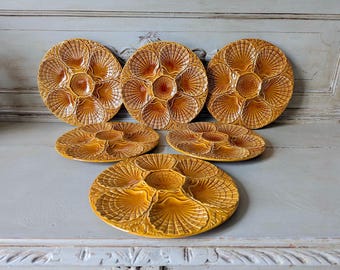 Vintage Oyster Plates, Mid-century Majolica Seafood Platters, Dinner Service, Party, Tableware, Brocante  M2465-70