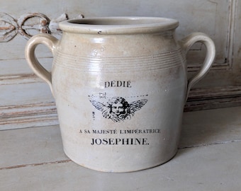RARE LARGE French Grey/Beige Stoneware Pot, Vintage Confit Pot, Utensil Storage, Planter, Home Decor, Rustic, Kitchen Storage  M2485