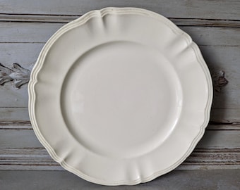 French Antique Round Creamware Earthenware Platter, Large Ivory Serving Plate, Creamware Large Serving Plate, Over 100 years old   M2407