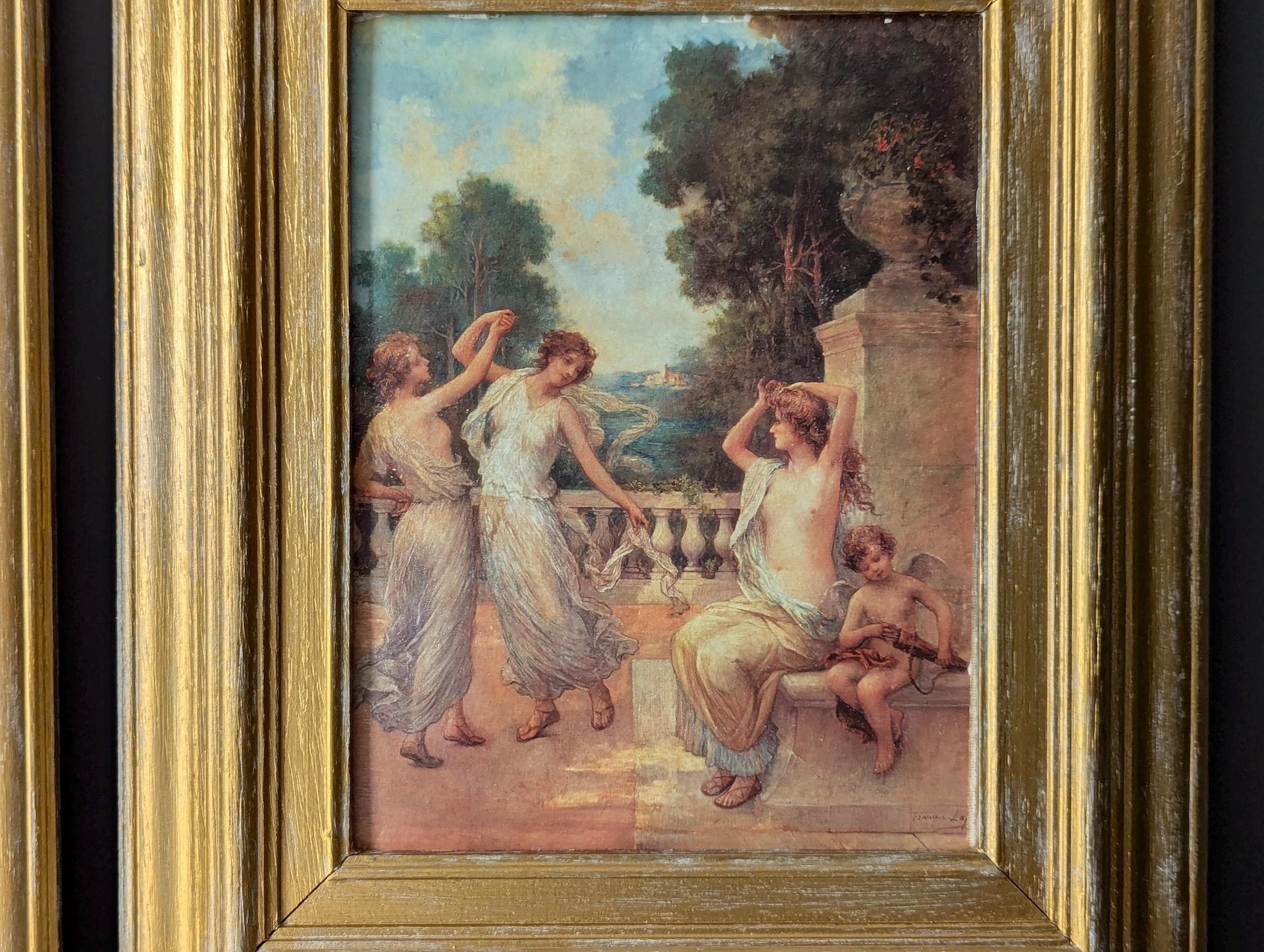 フランスのヴィンテージ絵画2点セット、天使、女性、子供、フランス