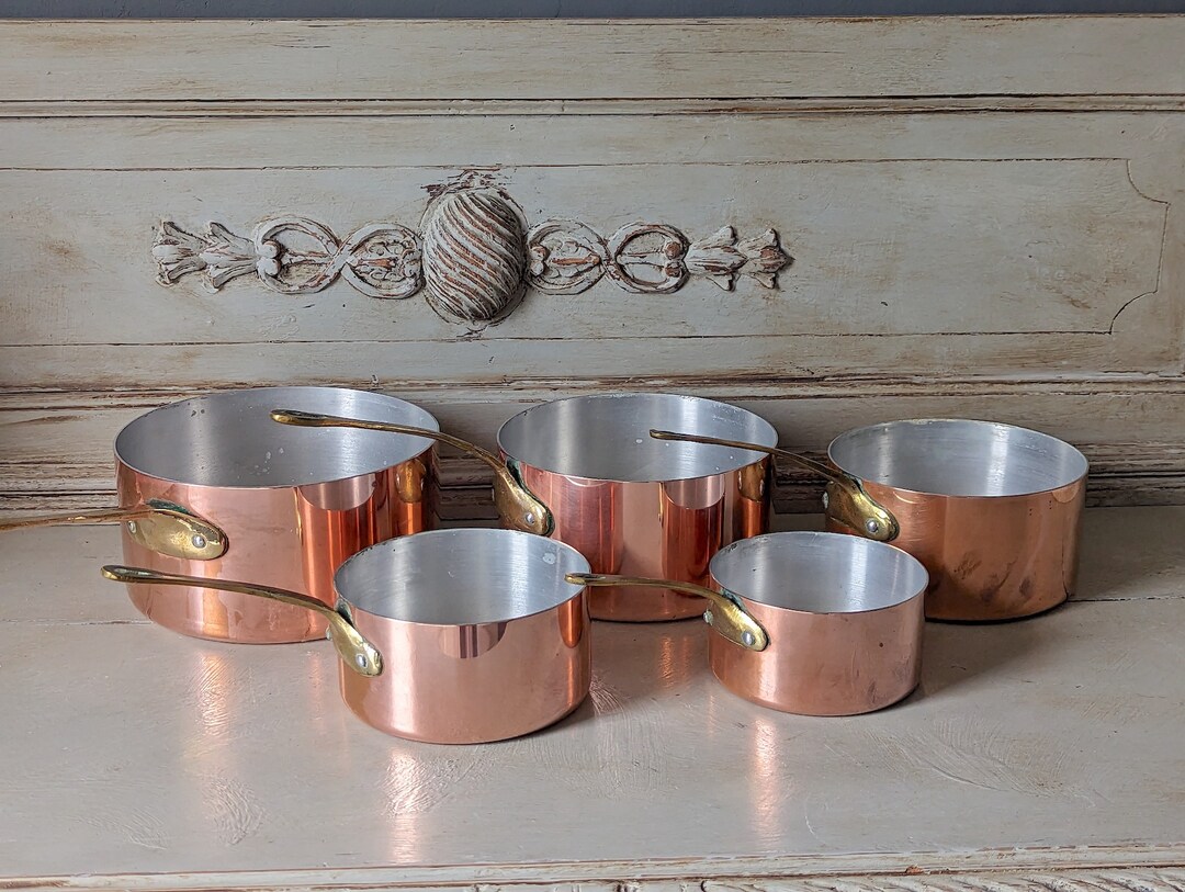 French Vintage Copper Saucepans Vintage Kitchenalia Set of 5 Etsy