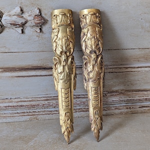 Pair of LARGE Vintage French Ormolu Pediments, Furniture Ornaments, Pediment, Ormolu, Garniture, Salvage Hardware, French Brocante   M2068