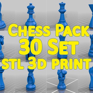 Pack d'échecs 30 jeux 6 fichiers stl 3D imprimables en échiquier image 1