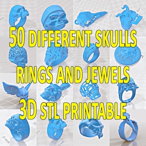50 different skulls rings and jewels - 3D stl printable
