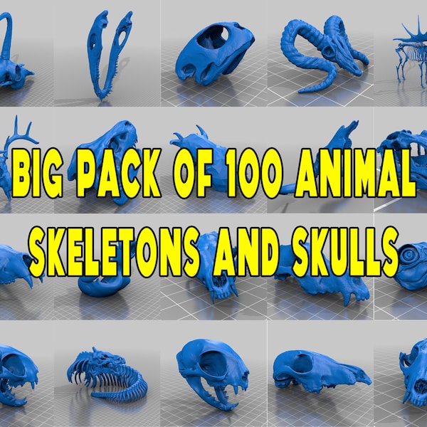 100 animal skeletons and skulls - stl printable