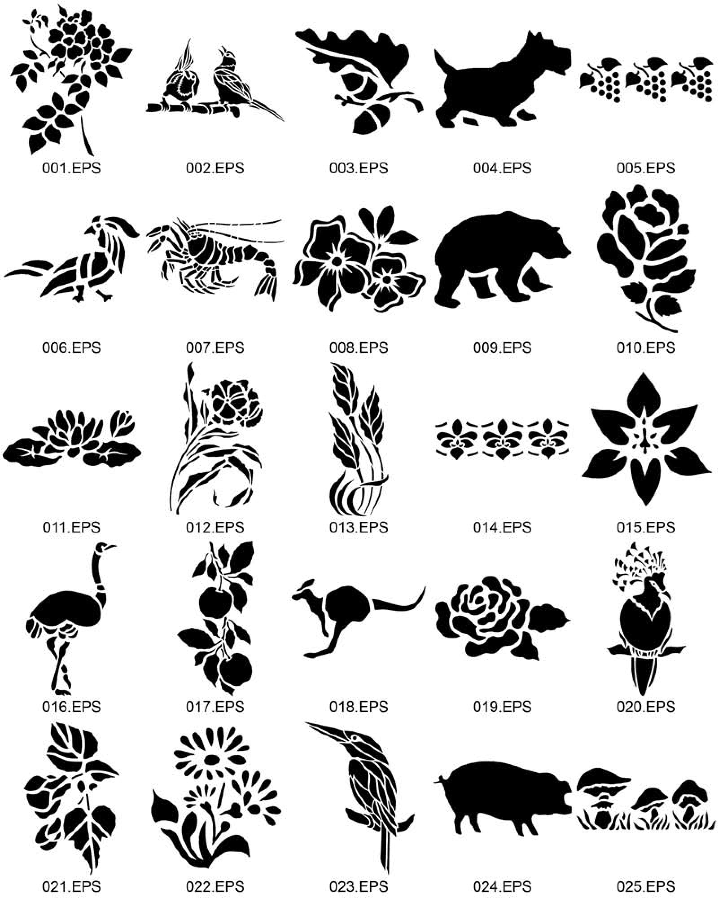 562 Nature Stencils Big Collection. Animals Flowers and Plants in ESP ...