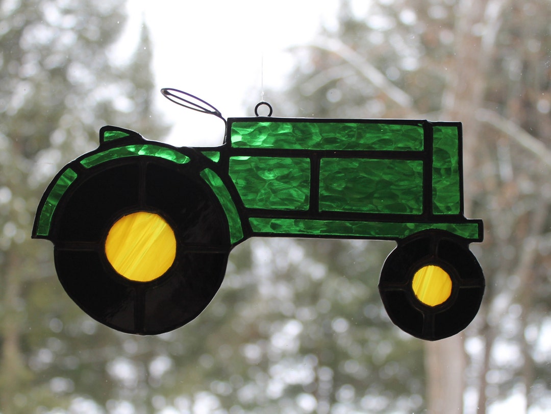 Large Stained Glass Red or Green Tractor With Wire Steering - Etsy