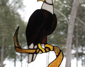 Stained Glkass Bald eagle on a Branch 9 3/4 x 7 in.