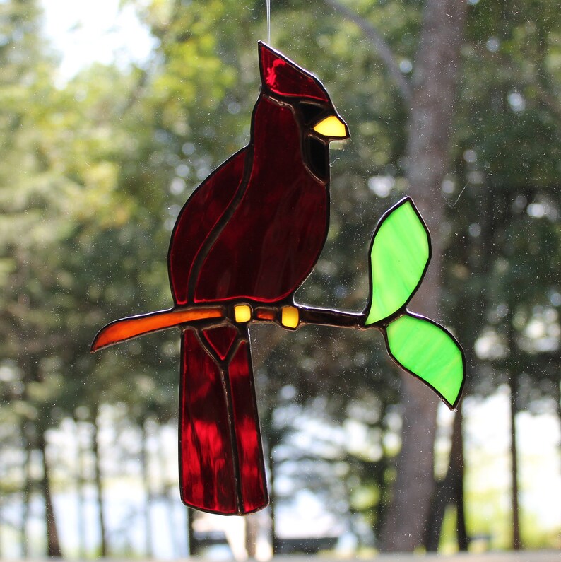 Stained Glass Cardinal on a Glass Branch Etsy