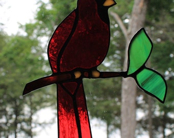 Stained Glass Cardinal on a Glass Branch