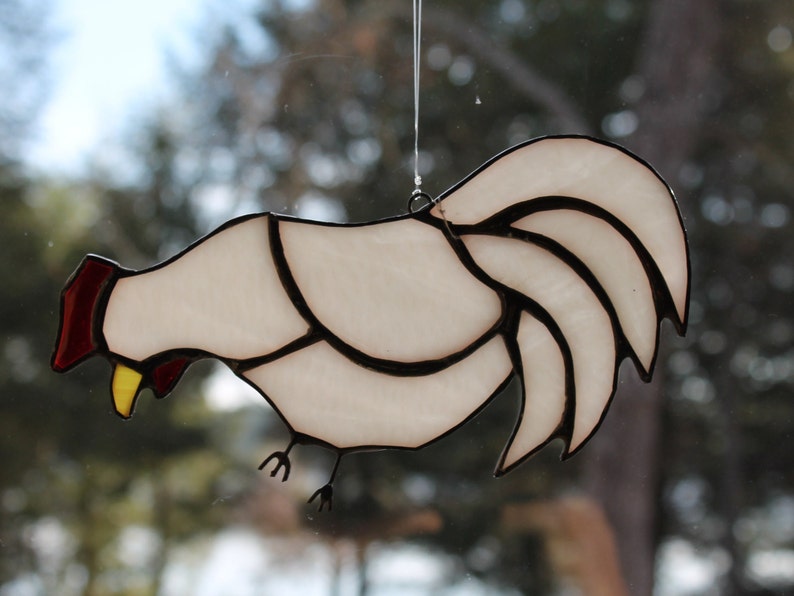 Stained Glass Rooster White, Black or Carmel Body image 2