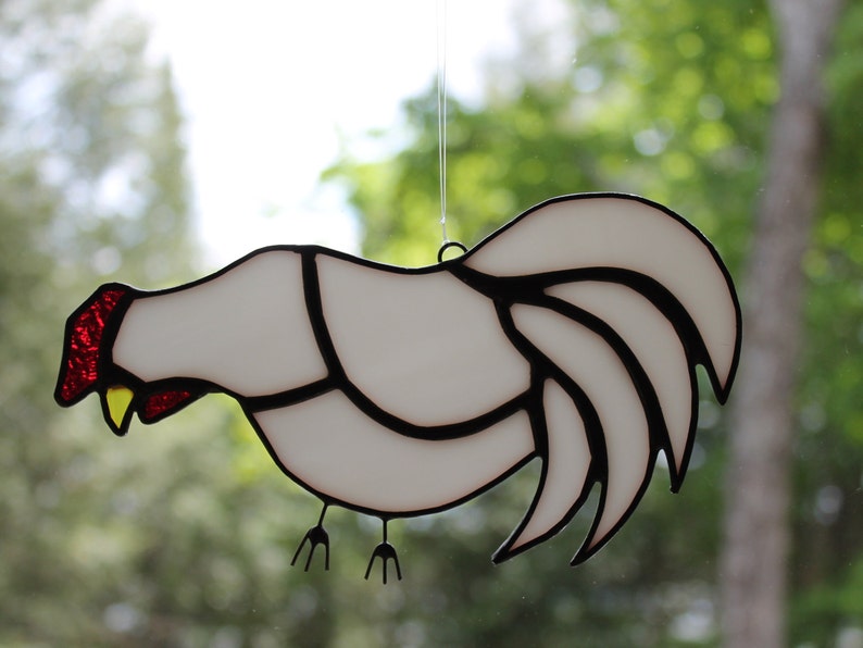 Stained Glass Rooster White, Black or Carmel Body image 1