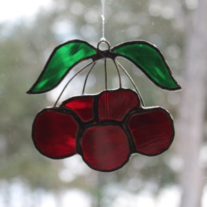 Stained Glass Cherries with Leaves