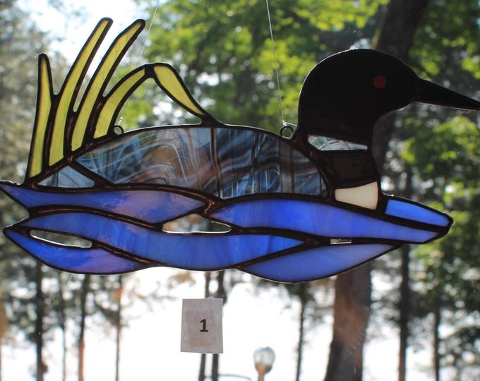 Stained Glass Loon With Reeds Suncatcher - Etsy