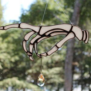 Stained Glass Skeleton Hand with  Crystal or Spider