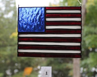 Stained Glass American Flag Suncatcher