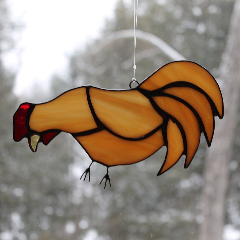 Stained Glass Rooster White, Black or Carmel Body image 4