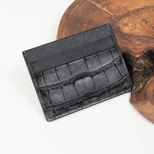 PERSONALIZADO: Cartera de cocodrilo y tarjetero Chevre, Cartera con bolsillo frontal de cuero exótico, Cartera compacta de lujo