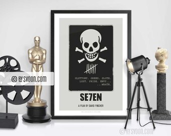 Seven Print, Alternative Movie Poster, Minimal Movie Art, Skull, Seven Deadly Sins, Tally Marks, Hash Marks, Film Poster, Movie Fans Gift