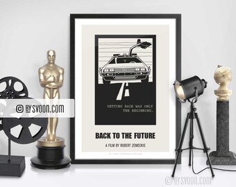 Back To The Future Print, Alternative Movie Poster, Flying Car, Time Machine, Minimal Art, Plain White Border, Cinephilia, Movie Fans Gift