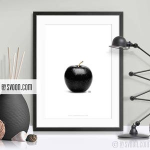 Black Apple Print, Apple Fruit Poster, Black&White, Black Shiny Apple, Artistic Style, Digital Art, Gift for Her, Fashion Design, Big Apple