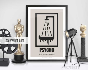 Psycho Print, Alternative Movie Poster, Alfred Hitchcock, Shower Scene, Knife, Minimal Movie Art, White Border, Cinephilia, Movie Fans Gift