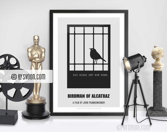 Birdman Of Alcatraz Print, Alternative Movie Poster, Birdcage, Prison, Minimal Movie Art, Plain White Border, Cinephilia, Movie Fans Gift