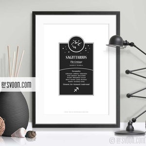 Sagittarius Print, The Centaur, Zodiac Design Print, Horoscope, Astrology, Element Fire, Black & White, Zodiac Art Print, The Archer, Gift