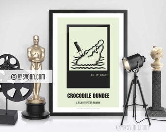 Crocodile Dundee Print, Alternative Movie Poster, Crocodile, Hunting Knife, Minimal Movie Art, Plain White Border, Cinephilia, Film Fan Gift