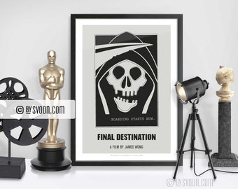 Final Destination Print, Alternative Movie Poster, Minimal Movie Art, Skull, Death, Flight Boarding, White Border, Cinema, Movie Fans Gift