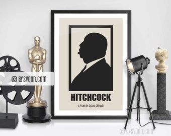 Hitchcock Print, Alternative Movie Poster, Hitch Silhouette, Portrait, Minimal Movie Art, Plain White Border, Cinephilia, Movie Fans Gift