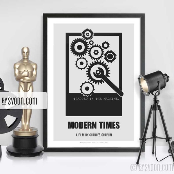 Modern Times Print, Alternative Movie Poster, Charlie Chaplin, Giant Machine, Minimal Movie Art, Plain White Border, Cinema, Movie Fans Gift