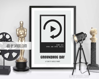 Groundhog Day Print, Alternative Movie Poster, Replay Sign, Time Loop, Minimal Movie Art, Plain White Border, Cinephilia, Movie Fans Gift