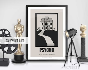 Psycho Print, Alternative Movie Poster, Bates Motel, The Mother, Alfred Hitchcock, Minimal Movie Art, White Border, Cinema, Movie Fans Gift