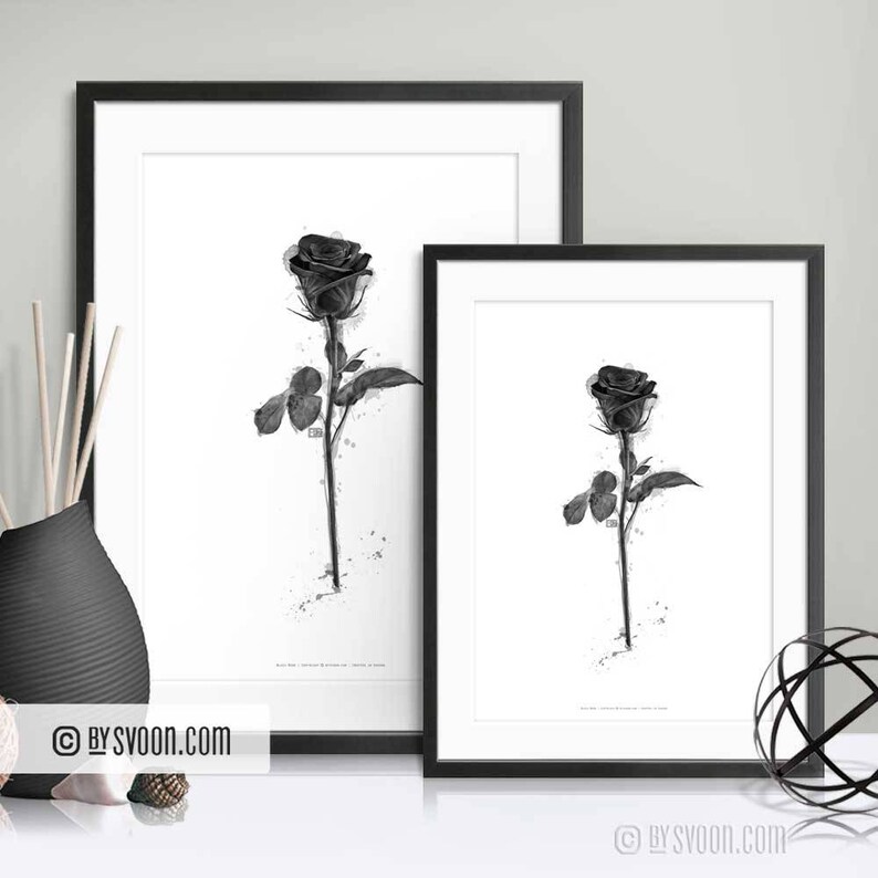 Black Rose Print, Rose Poster, Black & White, Rose Drawing, Black Flower, Artistic Style Wall Decor, Digital Art, Gift, Fashion Design, Love image 2