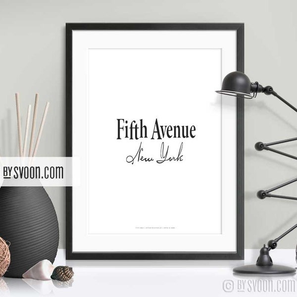 Fifth Avenue Print, 5th Avenue NY, Typography Poster, New York, Home Decor, Fashion Text Print, Black & White, Quality Print, Gift for Her