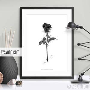 Black Rose Print, Rose Poster, Black & White, Rose Drawing, Black Flower, Artistic Style Wall Decor, Digital Art, Gift, Fashion Design, Love image 1