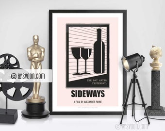 Sideways Print, Alternative Movie Poster, Minimal Movie Art, Wine Bottle, Wine Glasses, Road Trip, Cinephilia, Film Poster, Movie Fans Gift