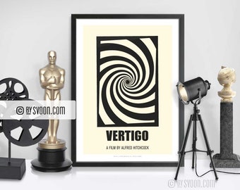 Vertigo Print, Alternative Movie Poster, Spiral, Fear of Heights, Classic Movie, Hitchcock, Movie Art, White Border, Cinema, Movie Fans Gift