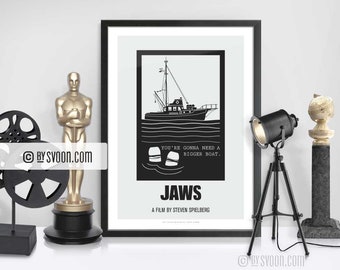 Jaws Print, Alternative Movie Poster, Shark Seeker Orca, Bigger Boat, Minimal Movie Art, Plain White Border, Cinephilia, Movie Fans Gift