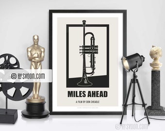 Miles Ahead Print, Alternative Movie Poster, Trumpet, Jazz Musician,  Minimal Movie Art, Plain White Border, Cinephilia, Jazz Movie Fan Gift