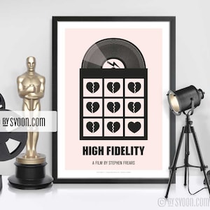 High Fidelity Print, Alternative Movie Poster, Vinyl Record, Heart, Love, Minimal Movie Art, Plain White Border, Cinephilia, Movie Fans Gift