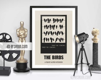 The Birds Print, Alternative Movie Poster, Bodega Bay, Birds Attack, Hitchcock, Minimal Movie Art, White Border, Cinephilia, Movie Fans Gift