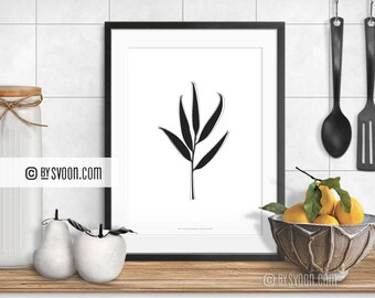 Fern Print, Plant Poster, Black & White, Tropical Fern, Wall Art Decor, Minimal Home Decor, High Quality Print, Design Gift, Kitchen Decor