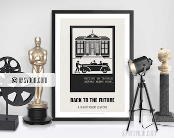 Back To The Future Print, Alternative Movie Poster, Clock Tower, Lightning, Minimal Design, Plain White Border, Cinephilia, Movie Fans Gift
