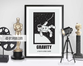 Gravity Print, Alternative Movie Poster, Astronaut, Space Shuttle, Spacewalk, Minimal Movie Art, Plain White Border, Cinema, Movie Fans Gift