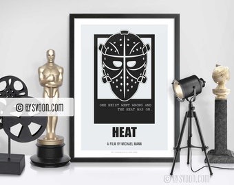 Heat Print, Alternative Movie Poster, Mask, Heist, Armored Car Robbery, Minimal Movie Art, Plain White Border, Cinephilia, Movie Fans Gift