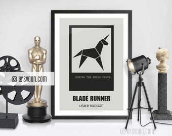 Blade Runner Print, Alternative Movie Poster, Unicorn, Origami, Sci-Fi, Minimal Movie Art, Plain White Border, Cinephilia, Movie Fans Gift