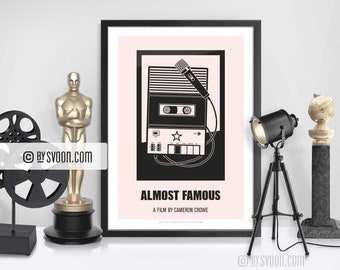 Almost Famous Print, Alternative Movie Poster, Cassette Recorder, Microphone, Writer, Minimal, Plain White Border, Cinema, Movie Fans Gift